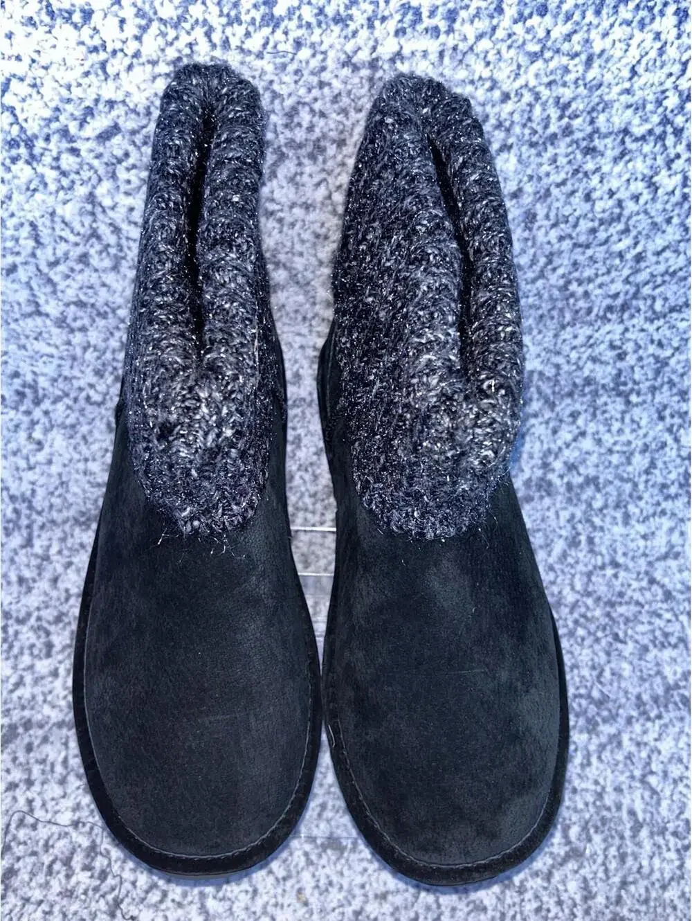 LAMO Black Suede Ankle Boots Women's 10 Knit Cuff Fleece Lined Winter NIB